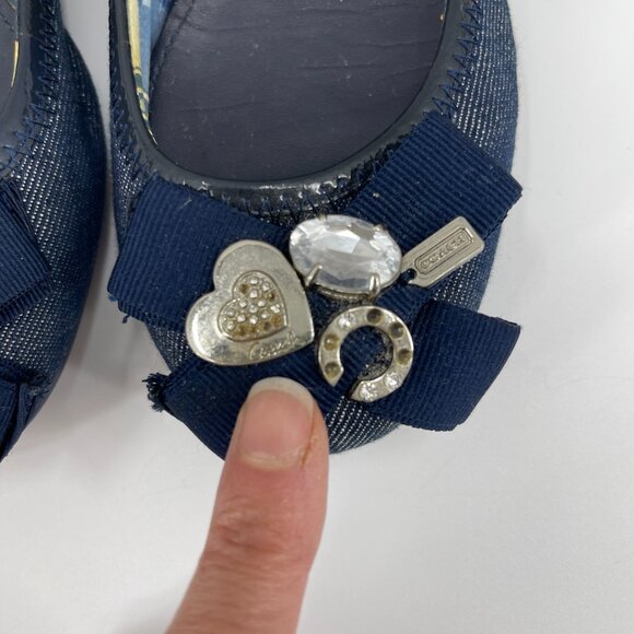 Coach Poppy Caper Navy Blue Denim Flats Jeweled Rhinestone Charms - Picture 7 of 16